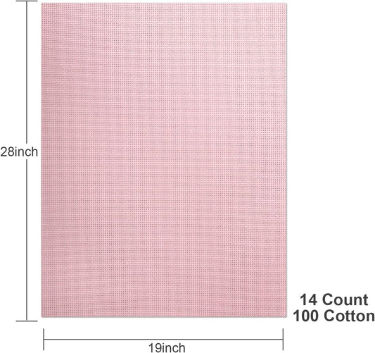 Aida Cloth 14 Count Cross Stitch Fabric,19×28inch (14CT, Pink)