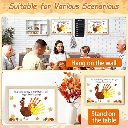 Thanksgiving Turkey Handprint Art Craft DIY Kit Happy Thanksgiving DIY Gifts Fall Thankful Little Turkey Family Handprint Art Keepsake with Wood Frame for Mom Dad Friend Holiday Activities 12x16 Inch