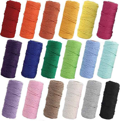 PHUNTTEK Macrame Cord 2mm x 590 Yards 18 Rolls Natural Cotton Cord 3 Stands Jute Twine String Soft Rope Assorted Colored Yarns for DIY Knitting Knotting Craft Macrame Project Supplies