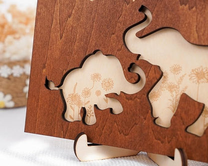 Elephant Wooden Frame Gifts for Mothers Day Mom Mama Elephant Sign Wall Decor Animal Plaque Father's Day Birthday Friendship Family Christmas Gifts for New Mom Nana Grandma from Son, Daughter HF88