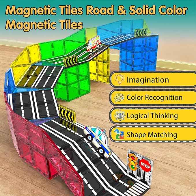 106Pcs Magnetic Tiles, Magnetic Building Blocks, Preschool Montessori Toys Gift for 3+ Year Old Boys and Girls, Sensory Toys for Kids Aged 3-5 and 4-8, Ideas for Toddler with Autism Christmas