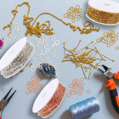 Jishi 30ft Jewelry Making Chains Bulk 2mm Necklace Chains, Jewelry Making Supplies, DIY Craft Earring Bracelet Making Findings, 3-Colors Gold Silver Rose Gold Plated Metal Rolo Cable Link Chain Rolls