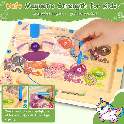 2 in 1 Double Side Magnetic Color and Number Maze, Alphabet Board Aged 1-3 Unicorn Toys, Montessori Magnet Puzzle Learning Counting Matching Gifts for Toddlers Kids Girls Boys 3 4 5 Year Old Christmas
