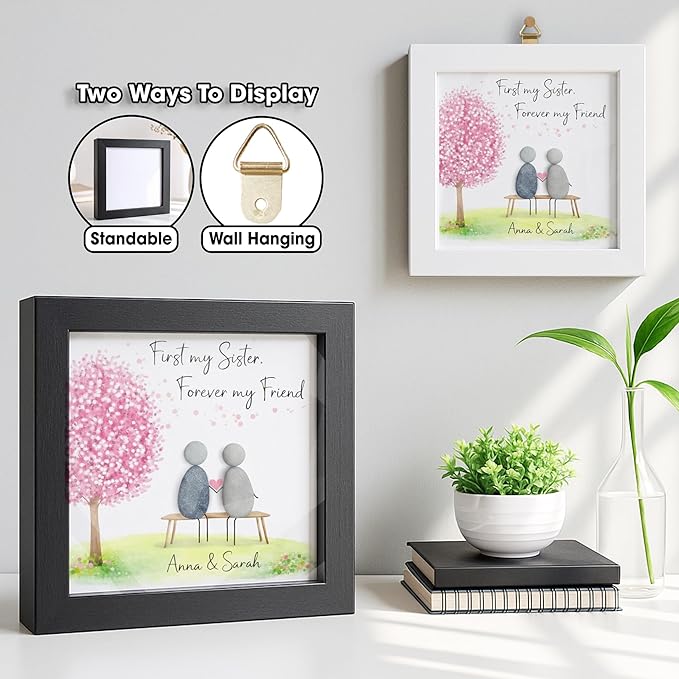 Personalized Sisters Pebble Art Frame, Custom Sister Birthday Gift, Long Distance Sister & Friendship Keepsake, First My Sister Forever My Friend Handmade Stone Artwork Plaque, Wall Décor