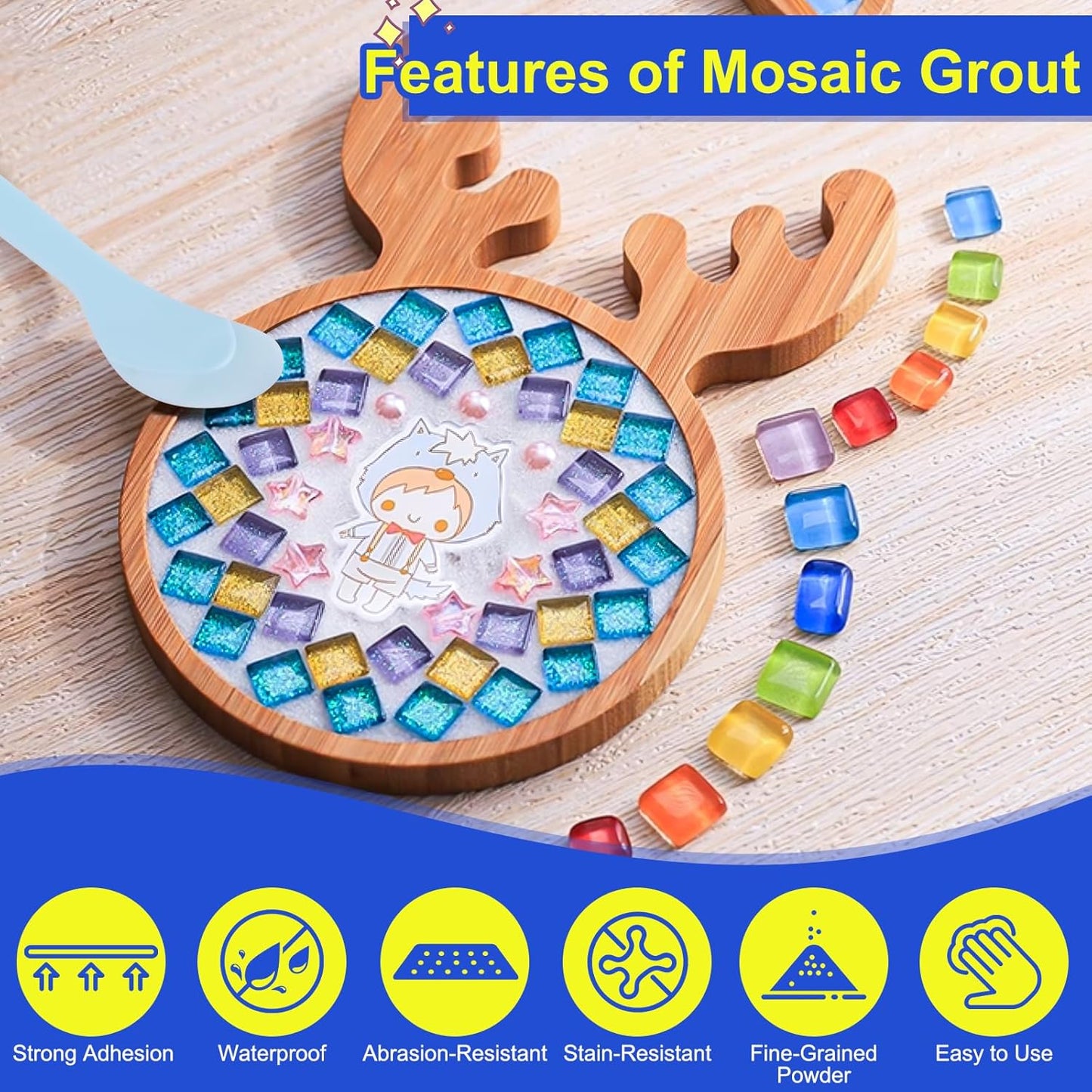 Mosaic Crystal Grout Kit with Scraper, Mosaic Crystal Sealant, Handmade Decorate Tessellated Coasters, No Need to add Water, Perfect for DIY Craft Projects & Tile Accessories (Translucent, 14oz)
