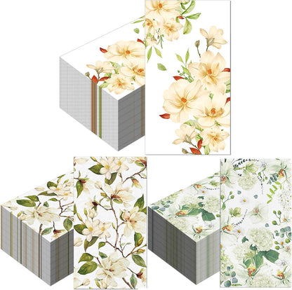 60 Pack 3 Styles Floral White Magnolia Blossom Guest Napkins Disposable Paper Spring Flowers Dinner Hand Napkin for Bathroom Wedding Holiday Anniversary Birthday Party Bridal Decorative Towels