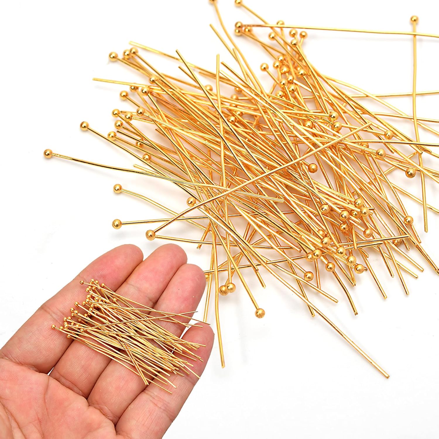 150pcs 18K Gold Filled Ball Pins Non Tarnish Craft Earring Bracelet Jewelry Making Accessories Supplies (40mm (1.57in), Gold-Ball Pin) - Crafty Corner