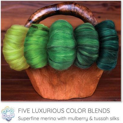 MERINO SILK LUXE Tonal Designer Blend. Superfine Merino, Mulberry Silk, Tussah Silk. Top Roving for Spinning or Felting. Walden Pond 5oz