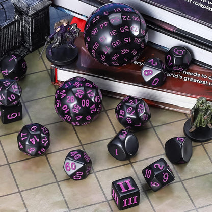 CiaraQ DND Polyhedral Dice Set (15pcs) D4-D100 Game Dice with Dice Bag for Dungeons and Dragons Role Playing Table Games (Black & Purple)