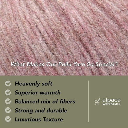 Pullu - Baby Alpaca Merino Wool Yarn Set of 3 Skeins (150 Grams) Worsted Weight - Sourced Directly from Peru - Heavenly Soft and Perfect for Knitting and Crocheting (Lilac Rose)