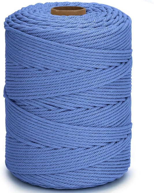 Cotton Macrame Cord 4mm x 328yards Natural Colored Macrame Supplies, Soft Craft Cotton Rope for Plant Hanger Wall Hanger Dreamcatcher(Haze Blue)
