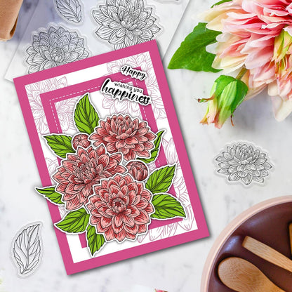 ORIGACH Dahlia Layering Stencil Stamp and Die Set for Card Making, Flower Stencil Template Silicone Clear Stamps and Metal Die Sets for DIY Scrapbooking Photo Album Crafting