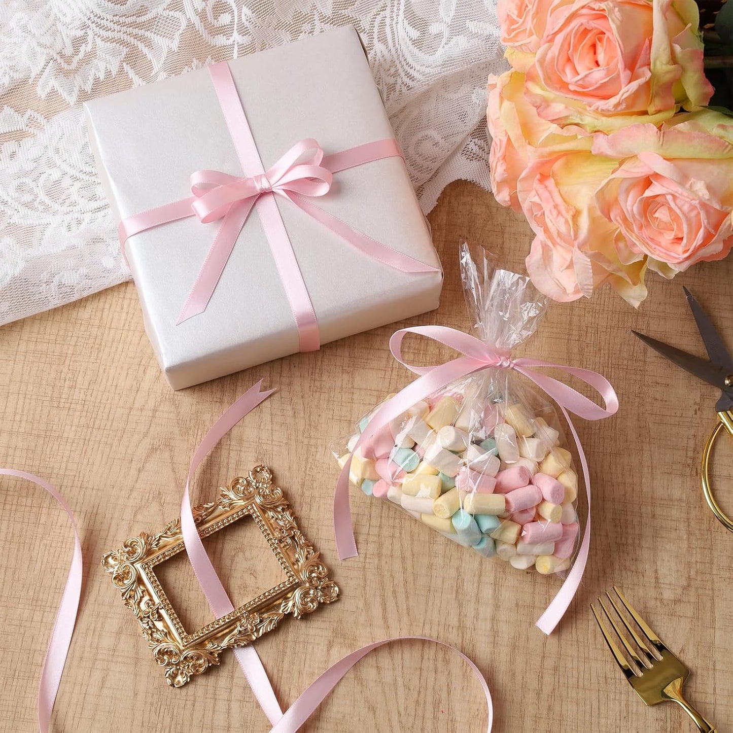 LaRibbons Light Pink Satin Ribbon 3/8 Inch 50 Yards Thin Luxury Double Faced Pink Silk Ribbon for Gift Wrapping Flower Bouquet Crafts Wedding BabyShower Decoration - Crafty Corner