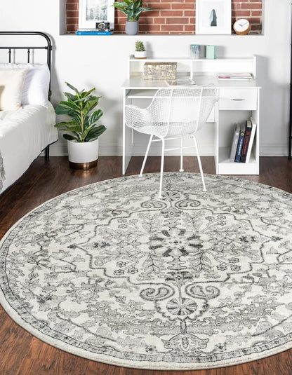 Lahome Bohemian Washable Round Rug, Large Round Rugs 6ft Non Slip Circle Rugs for Living Room, Soft Non Slip Non Shedding Printed Indoor Carpet for Dining Bedroom Kitchen Office, Beige