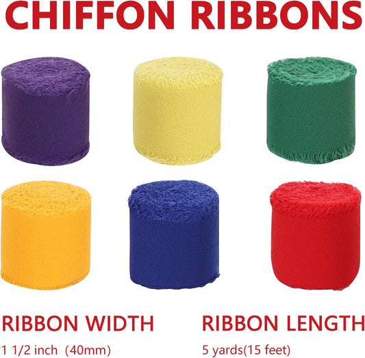 TONIFUL 6 Rolls Rainbow Set Chiffon Ribbon 1 1/2 Inch 5 Yards Fabric Silk for Gift Wrapping, Wedding Party Decoration, Flower Bouquet, Bows Making, DIY Crafts - Crafty Corner