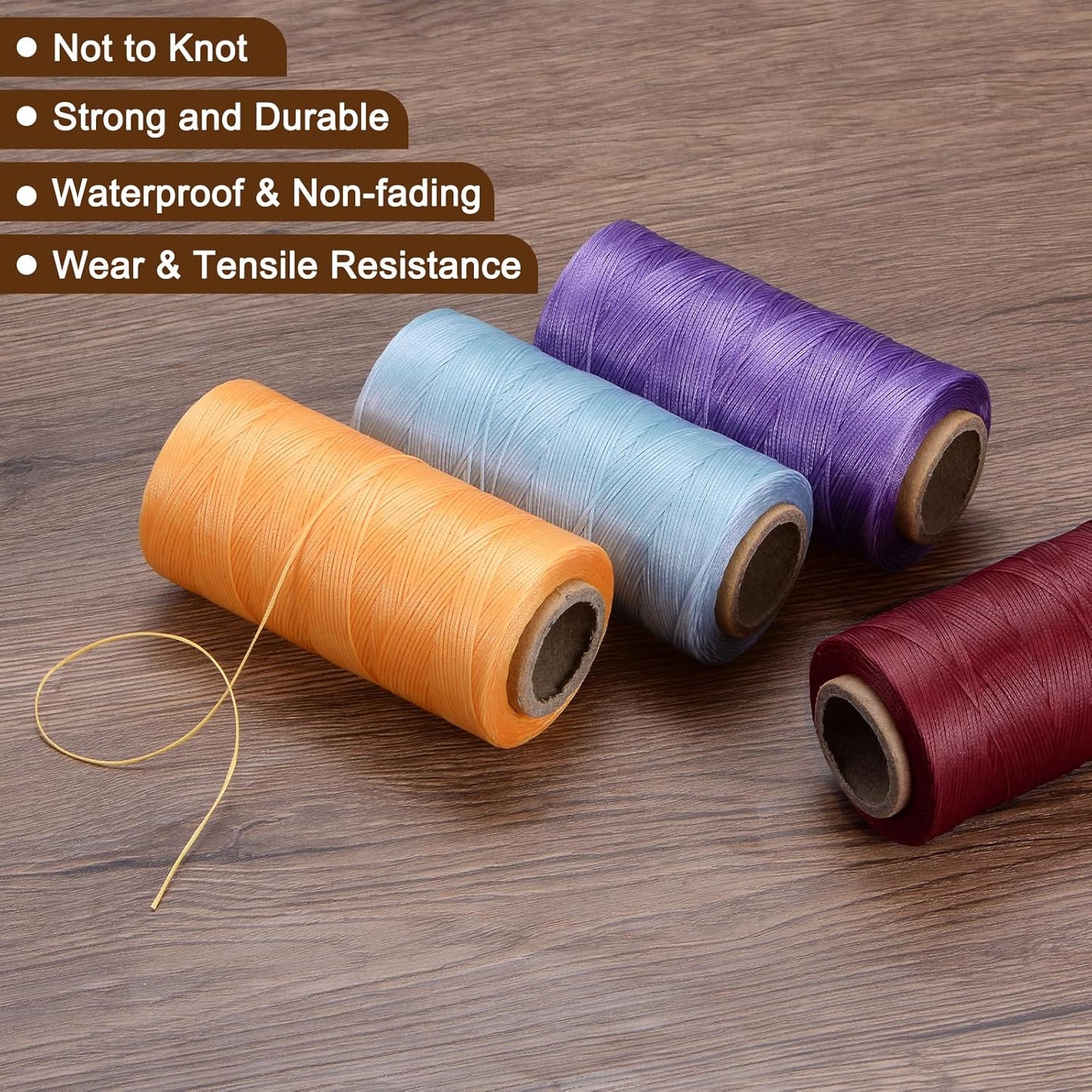 uxcell 150D 0.8mm Flat Waxed Thread 284 Yards Polyester Leather Sewing Waxed String Hand Stitching Waxed Cord for Leather Stitching Sewing Bookbinding DIY Craft Orange Yellow