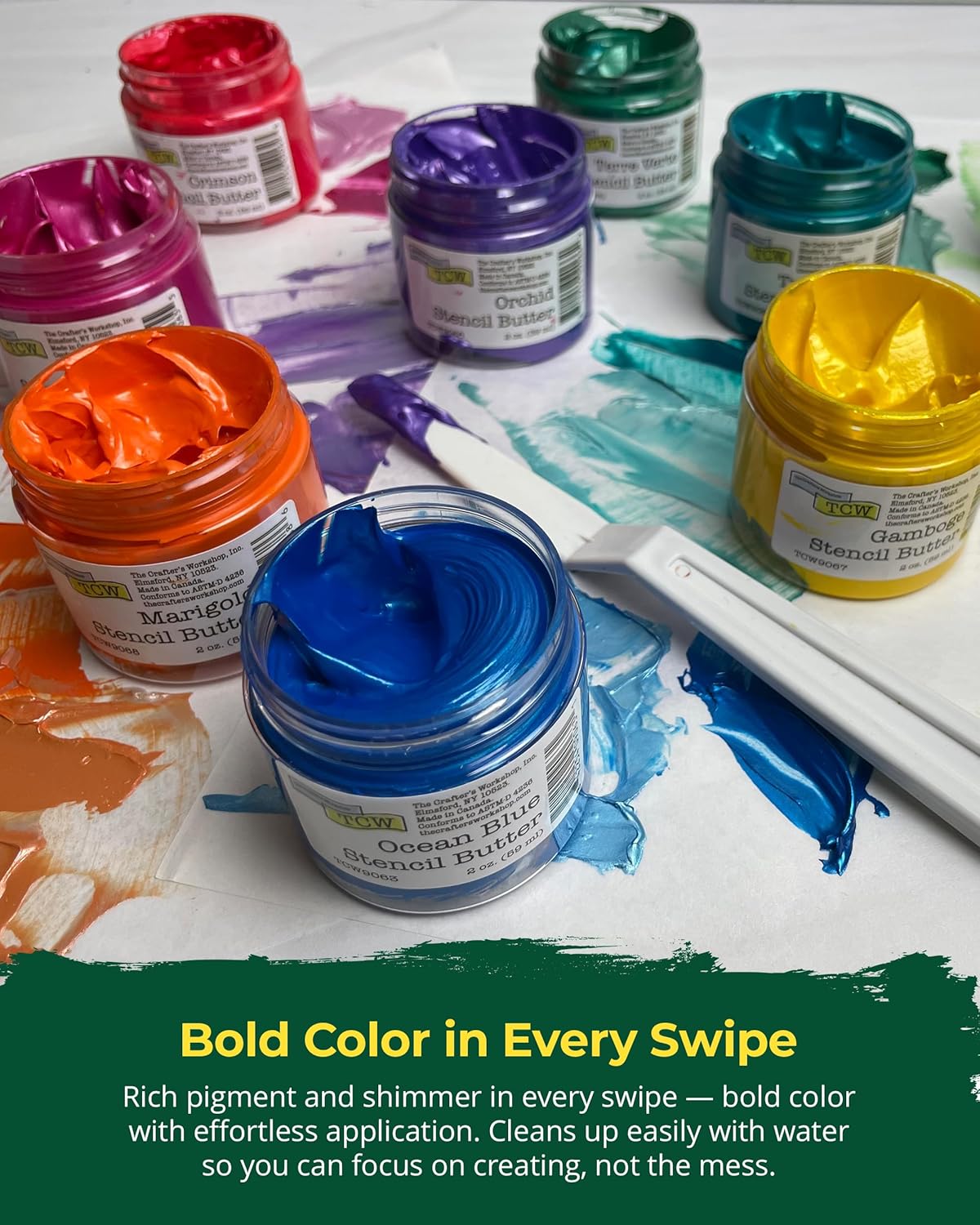 The Crafter's Workshop Stencil Butter - Holiday Acrylic Paint Set - Boutique Metallic Texture Paste for Art, Canvas, Journals, & Cards - 4 x 2oz Jars