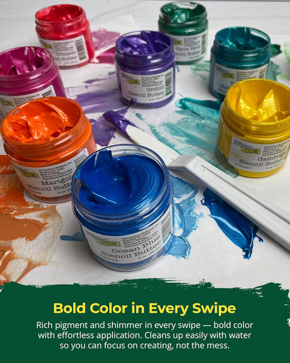 The Crafter's Workshop Stencil Butter - Holiday Acrylic Paint Set - Boutique Metallic Texture Paste for Art, Canvas, Journals, & Cards - 4 x 2oz Jars