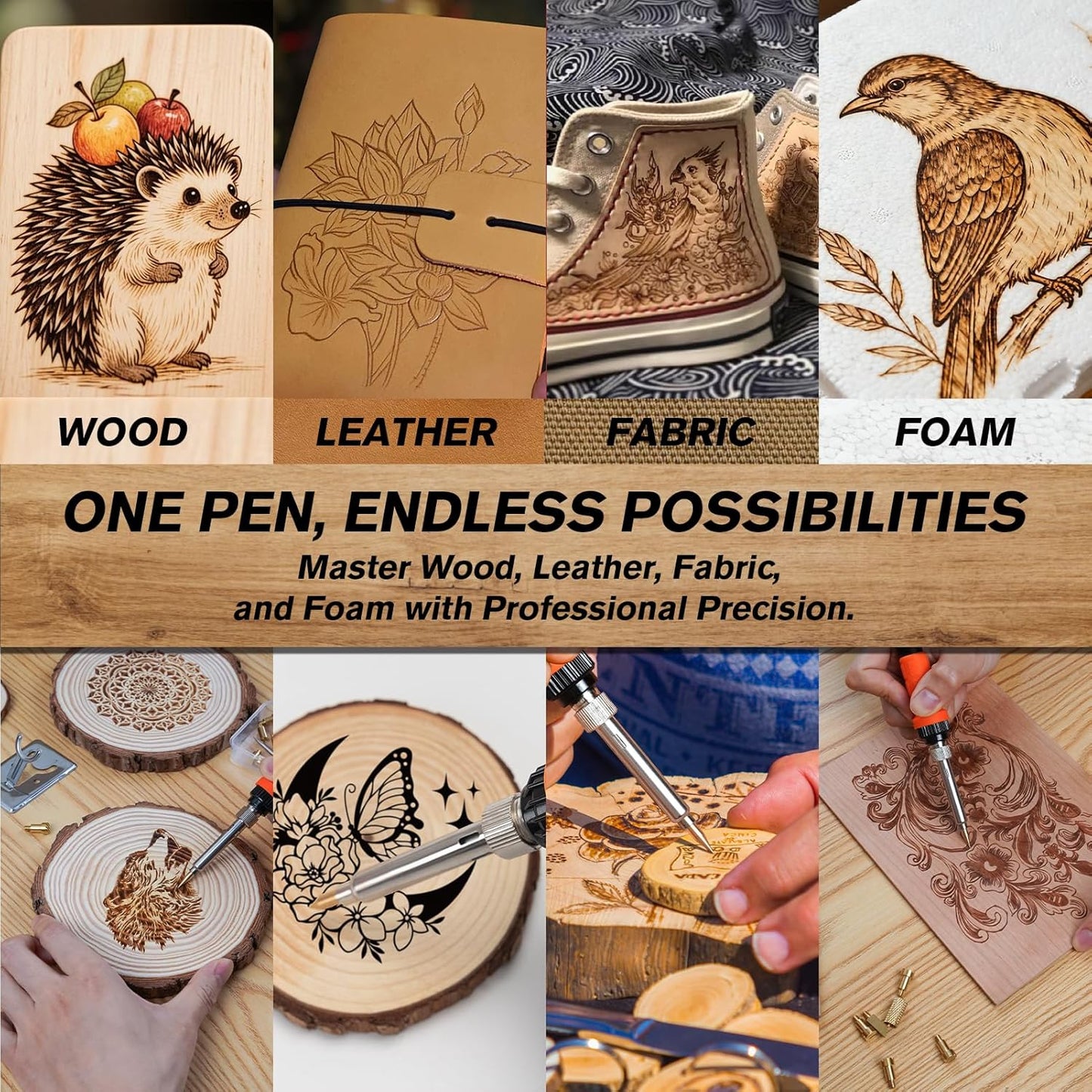 K KERNOWO Wood Burning Kit - 81Pcs All-in-One Wood Burning Tool Pen Adjustable Temperature Wood Burner Kit Crafts Gifts for Adults & Teens, Woodburning Kits for Beginner Pyrography - Crafty Corner