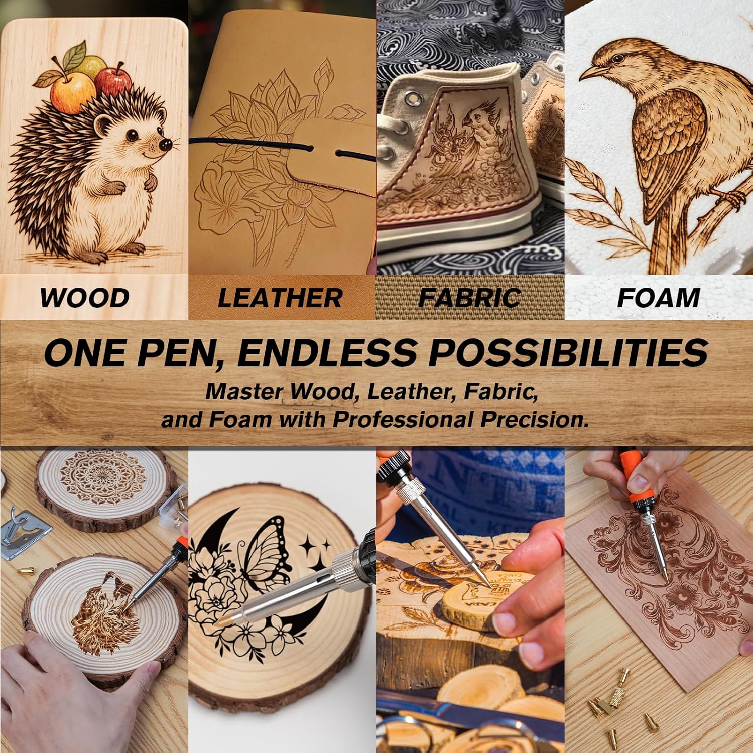 K KERNOWO Wood Burning Kit - 81Pcs All-in-One Wood Burning Tool Pen Adjustable Temperature Wood Burner Kit Crafts Gifts for Adults & Teens, Woodburning Kits for Beginner Pyrography - Crafty Corner