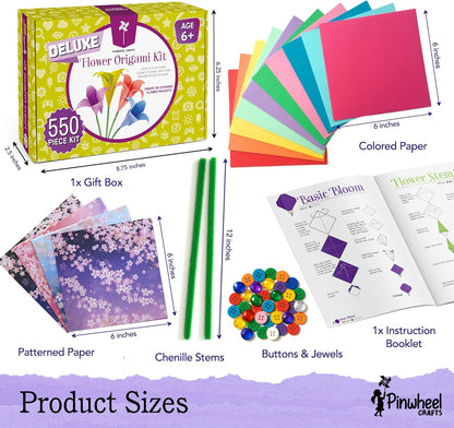 Pinwheel Crafts Origami Papers Kit - Multicolor Flower Origami Kit for Kids,Teens and Adults Ages 6 7 8 9 10 11 12+, Arts and Paper Crafts for Kids 550 Pcs - Fun Foldable Gift - Crafty Corner