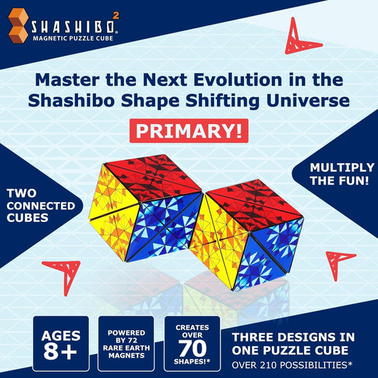 Shashibo Squared Shape Shifting Box – Next Generation XL STEM Magnetic Fidget Cube That Transforms Into Over 70 Shapes – Pairs w/All Shashibo Cubes - Download Fun in Motion Toys Mobile App (Primary)