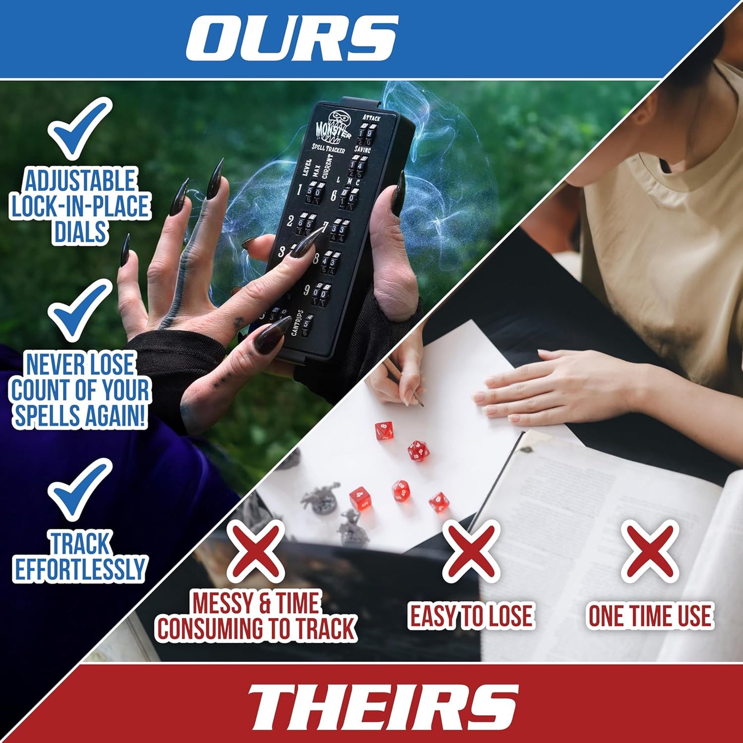 Ultimate RPG Spell Tracker for DND (2 pk)- Keep Track of All Magic Stats, Levels, Modifiers Easily w Adjustable Place-Locking Dials & Protective Cover- Compatible w Dungeons Dragons 5e Tabletop Games