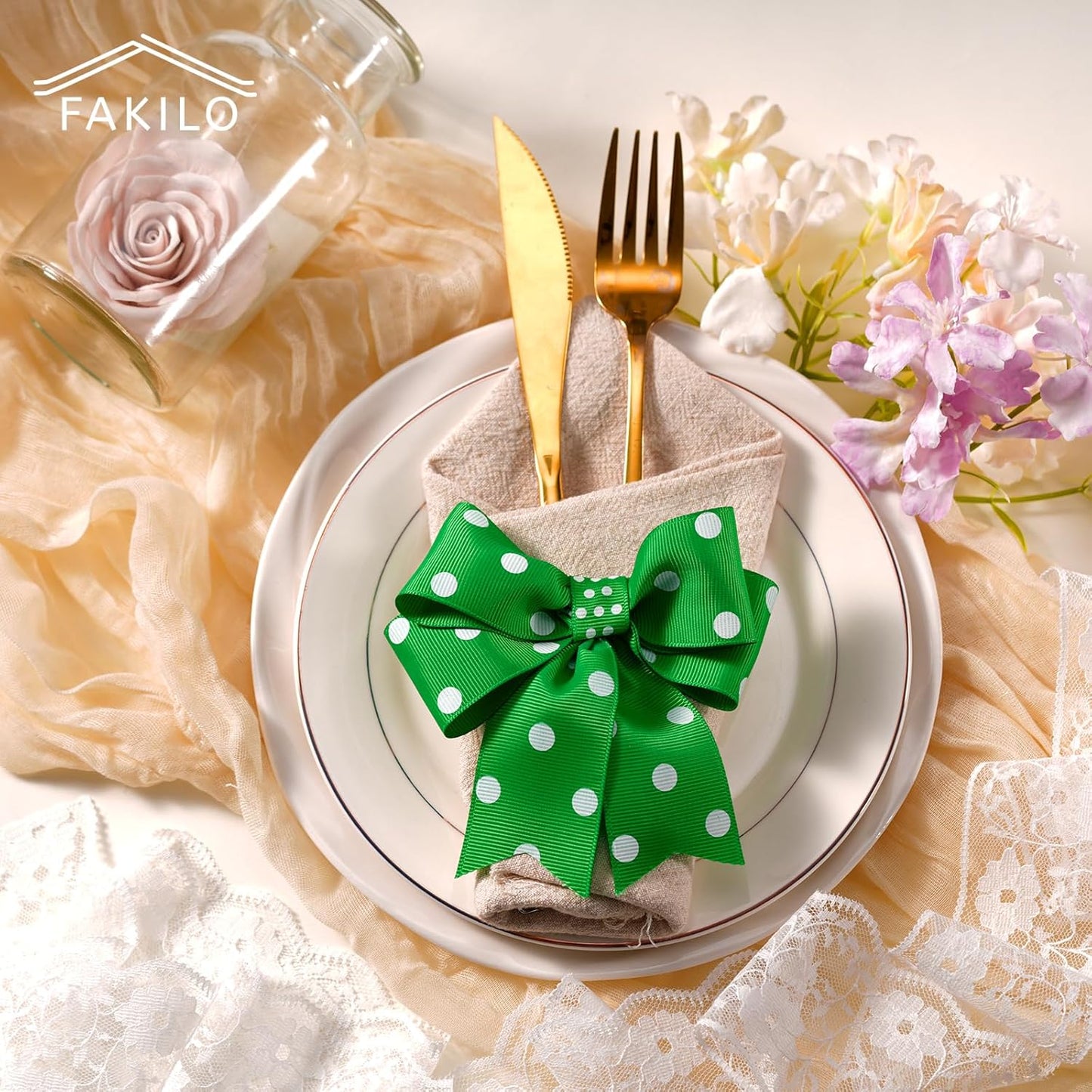 Polka Dot Grosgrain Ribbon 1.5 Inch, 25 Yards Spool Green and White Polka Dot Ribbon for Christmas Gift Wrapping DIY Crafts Hair Bows Wedding Party Decor Sewing and Home Decoration - Crafty Corner