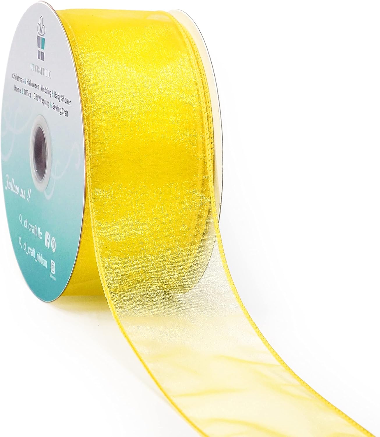 CT CRAFT LLC Sheer Organza Wired Ribbon 2.5" x 50Yards Yellow for Wedding Chair Bow Flora Bouquet Gift Wrapping Christmas Tree Home Decor Wreath - Crafty Corner