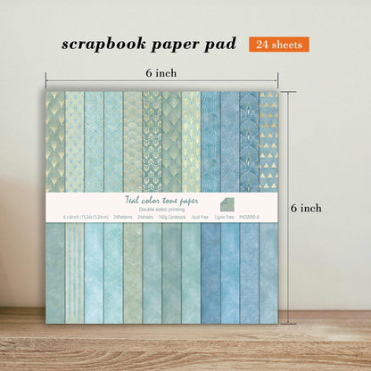 6''x 6'' Blue Geometric Scrapbook Paper Pad- 24 Sheets Double Sided Paper for Junk Journal Supplies DIY Cards Making Decor Gifts Crafts Wrapping Decorative Collage Folded Photo Album