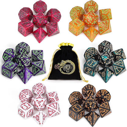 CiaraQ DND Polyhedral Dice Set (42pcs) with A Gold Pattern Drawstring Bag for Dungeons and Dragons RPG MTG Table Games. 6 Sets Halloween Pumpkin Role Playing Dice Set