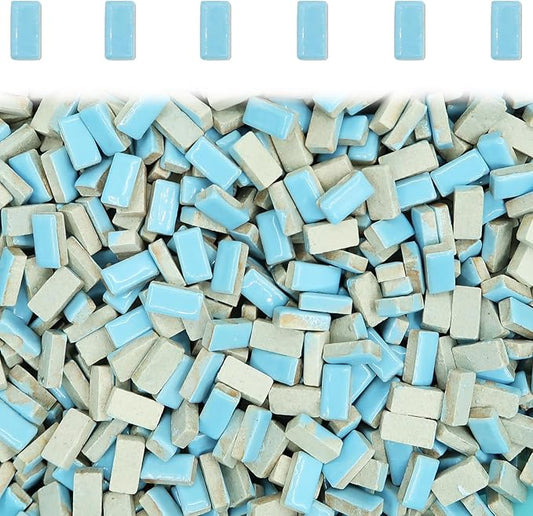 Light Blue Mosaic Tiles for Crafts, Rectangular Mosaic Tiles Colorful Stained Mosaic Ceramic Pieces Craft Tiles for Mosaics Making Supplies - 100 Pieces