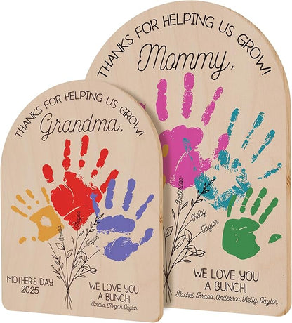 Personalized Handprint Wood Sign for Mom, Grandma, or Nana – DIY Paint Kit Not Included – Custom Wooden Plaque – Mother’s Day Keepsake – Family Handprint Art – Gift for Parents