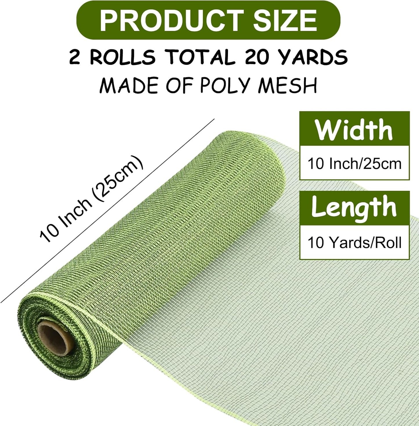 TONIFUL 2 Rolls 10 Inch Sage Green Decorative Mesh Ribbbon Rolls, Fabric Mesh for Mesh Wreath Supplies, Front Door Wreath Crafts Tree Decor Christmas NewYears Halloween Decoration (10 yds/roll) - Crafty Corner