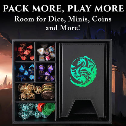 Dice Tray and Dice Tower for DND: All-in-One Tray, Storage & Large Tower for Random Rolls - Stores Your Sets, Mini's etc, Perfect for D&D and RPG Gift Accessories (Green Dragon)
