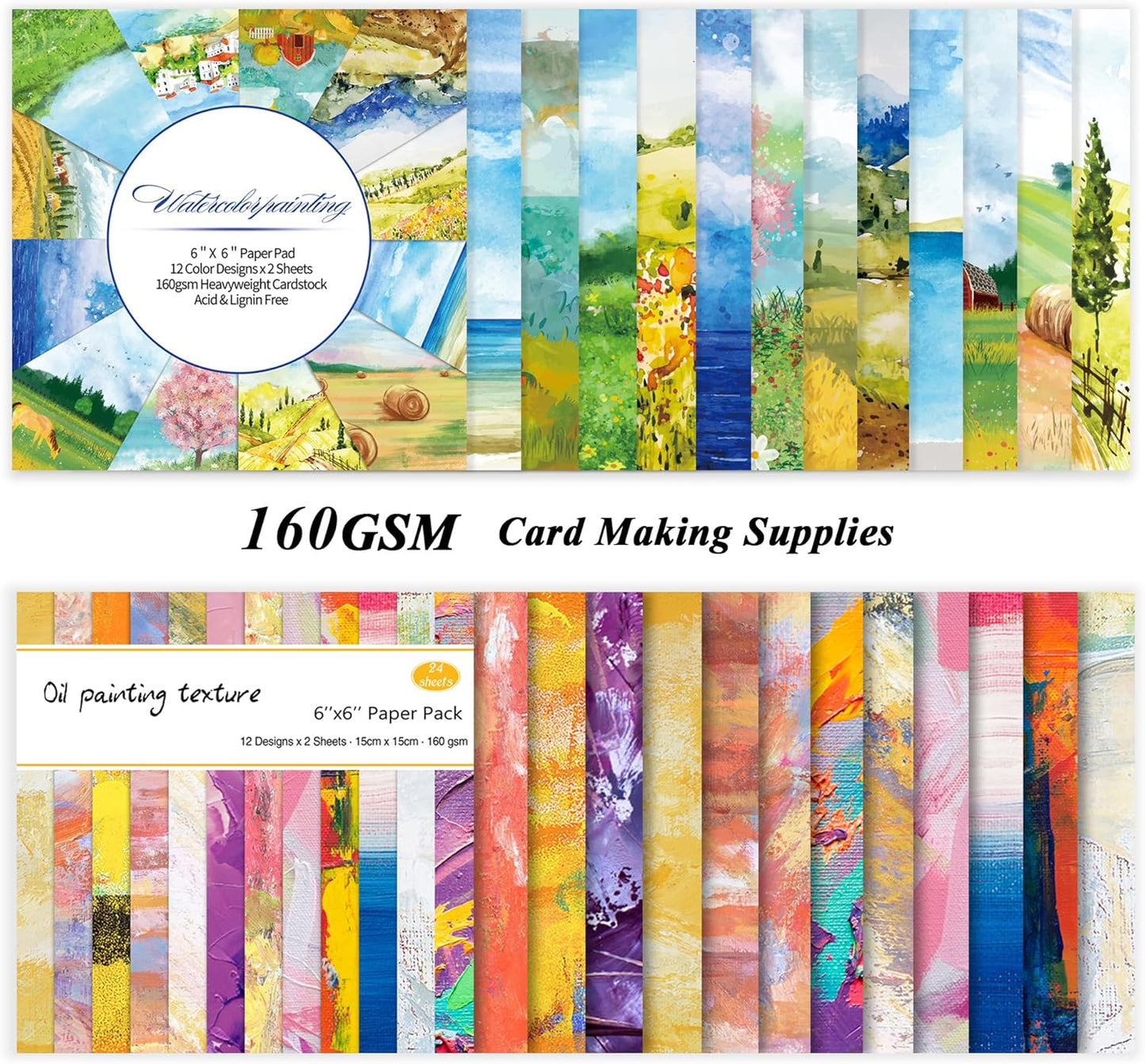 48 Sheets 24 Designs Scrapbook Paper Pad, 6"×6" Single-Sided Decopodge Craft Cardstock Paper,Scrapbooking DIY Decorative Background Cardmaking Supplies.Oil Painting&Landscape - Crafty Corner