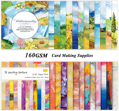 48 Sheets 24 Designs Scrapbook Paper Pad, 6"×6" Single-Sided Decopodge Craft Cardstock Paper,Scrapbooking DIY Decorative Background Cardmaking Supplies.Oil Painting&Landscape - Crafty Corner