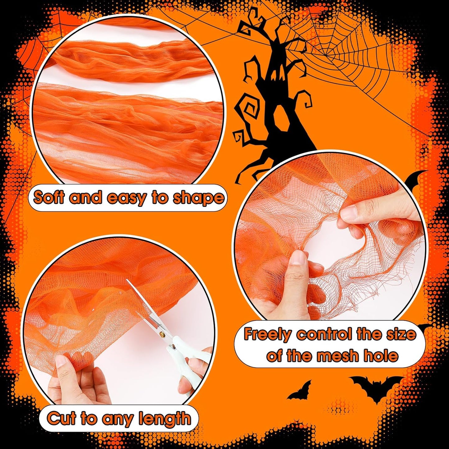 Boao Halloween Cheese cloth 39.37 x 393.7 Inch Orange Cheesecloth Roll for Crafts Large Cotton Muslin Gauze Fabric for Halloween Outdoor & Indoor Spooky Decoration