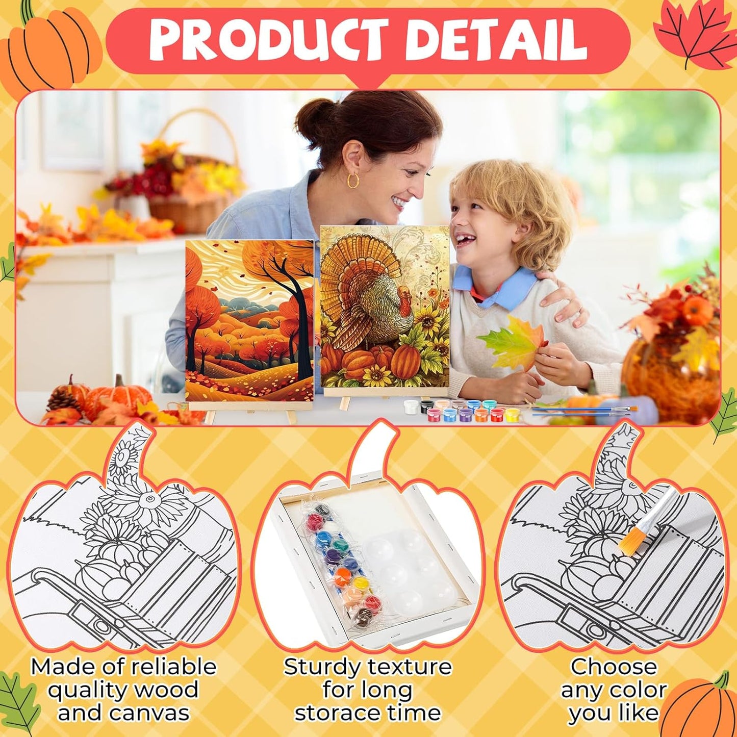 Zhanmai 12 Pack Pre Drawn Canvas for Painting Sip and Paint Kit 8" x 10" Paint Party Set Canvas Painting Pre Printed Canvases for Party Favor DIY Virtual Adult's Date Night(Fall Thanksgiving) - Crafty Corner