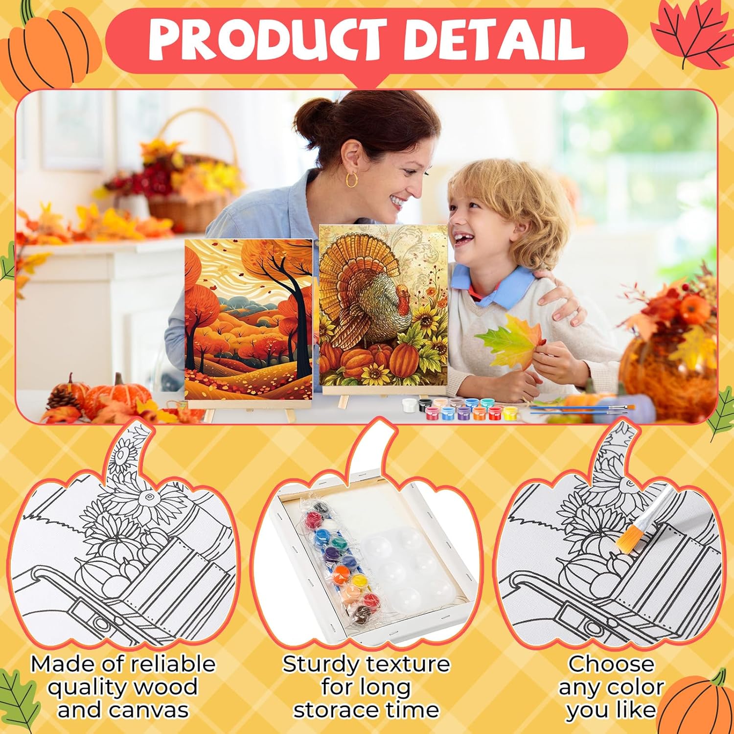 Zhanmai 12 Pack Pre Drawn Canvas for Painting Sip and Paint Kit 8" x 10" Paint Party Set Canvas Painting Pre Printed Canvases for Party Favor DIY Virtual Adult's Date Night(Fall Thanksgiving) - Crafty Corner