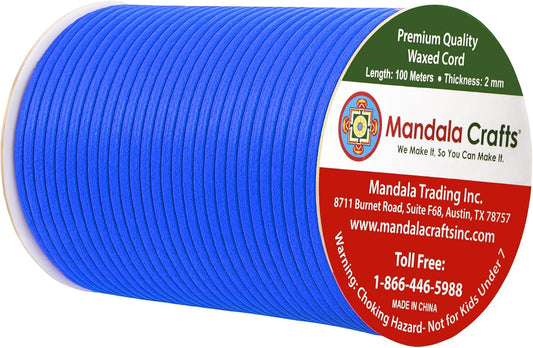 Mandala Crafts 2mm 109 Yards Sapphire Blue Cotton Waxed Cord for Jewelry Making Bracelet Cord Waxed String - Beading String Thread Jewelry Cords for Necklaces String