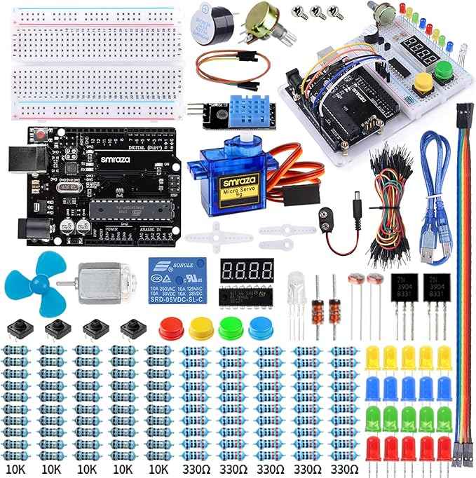 Smraza Ultimate Starter Kit with Tutorial, Breadboard Holder, Jumper Wires, Resistors, DC Motor Compatible with Arduino R3 Project Compatible with Mega 2560 Compatible with Nano