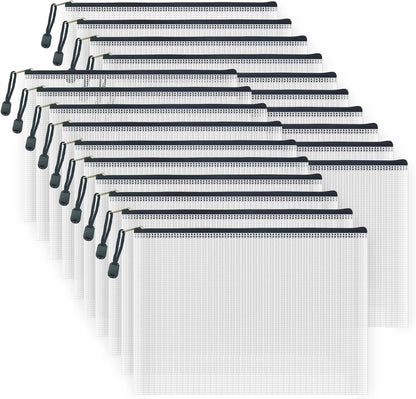 AUSTARK 20 Pcs Zipper File Bags, Plastic Mesh Pouch, Board Game Storage Bag, Waterproof Bags for Office School (B5 Size 11.4''x8.2'', White and Black)