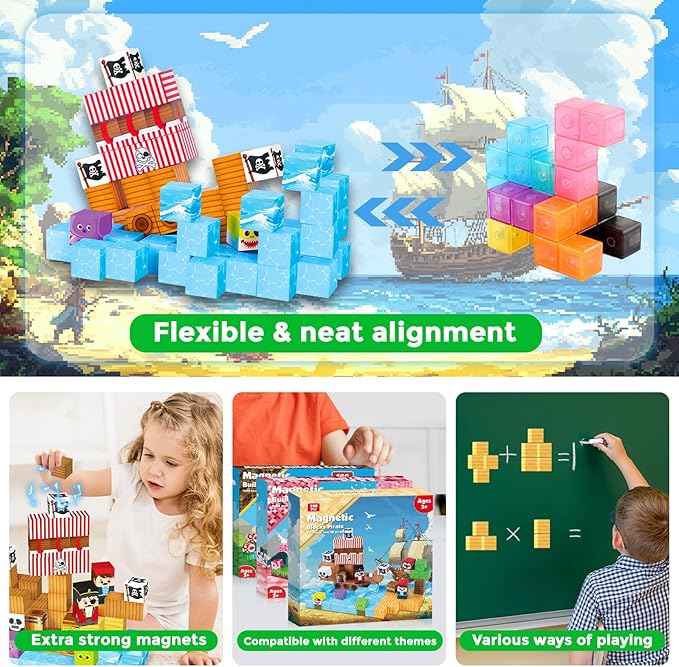 Magnetic Blocks - 100PCS Magnetic Building Blocks, Stacking Magnets for Kids, STEM Learning for Kid, Magnetic Blocks for Kids Ages 4 5 6 7 8 9, Birthday Gifts for 3-10 Years Old Boys Girls
