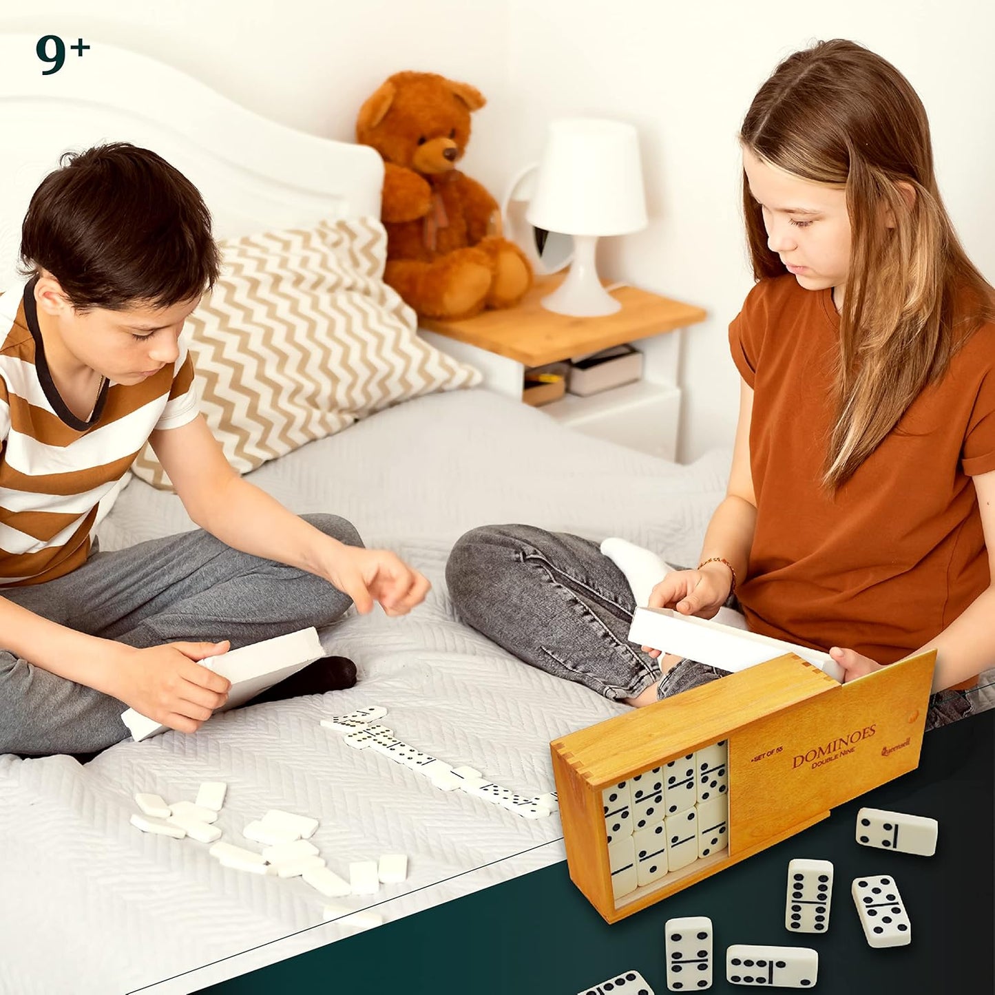 Dominos Game Double 9 - Dominos Set for Adults and Kids Ages 8 and up - Double Nine Dominoes Set, Classic Board Games - Domino Set for Family Game Nights - Double Nine Dominos Set 55 Tiles with Case