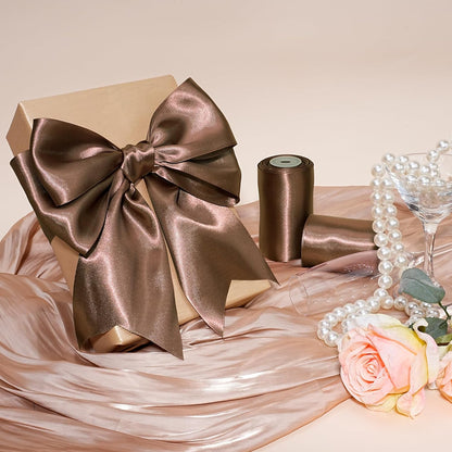 LaRibbons Brown Satin Ribbon 3 Inch 10 Yards Double Faced Luxury Mocha Silk Ribbon for Gift Wrapping Flower Bouquets Bow Christmas Wedding Party Decoration - Crafty Corner