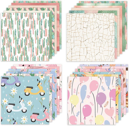 48 Sheets 24 Designs Scrapbook Paper Pad, 6"×6" Single-Sided Decopodge Craft Cardstock Paper,Scrapbooking DIY Decorative Background Cardmaking Supplies.Cactus&Cartoon - Crafty Corner
