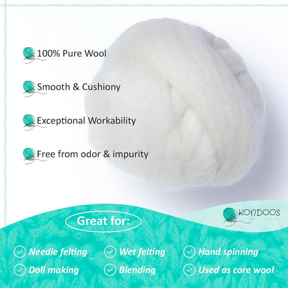 Natural Wool roving, 8 OZ. Best for Needle Felting, handcrafts and Spinning. Natural Colours, un-Dyed. (White Ecru, 8 oz)