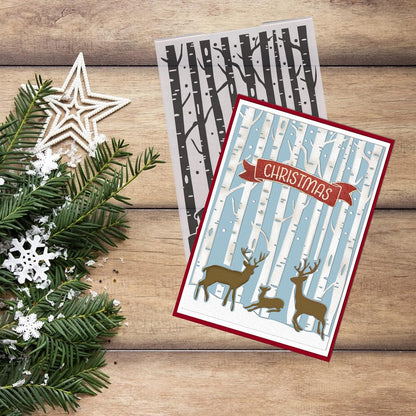 Threetols 3-D Textured Christmas Embossing Folder, Elk Background Embossing Folder for Card Making, Forest Frame DIY Plastic Scrapbooking Photo Album Card Paper DIY Craft Decor Template Mold