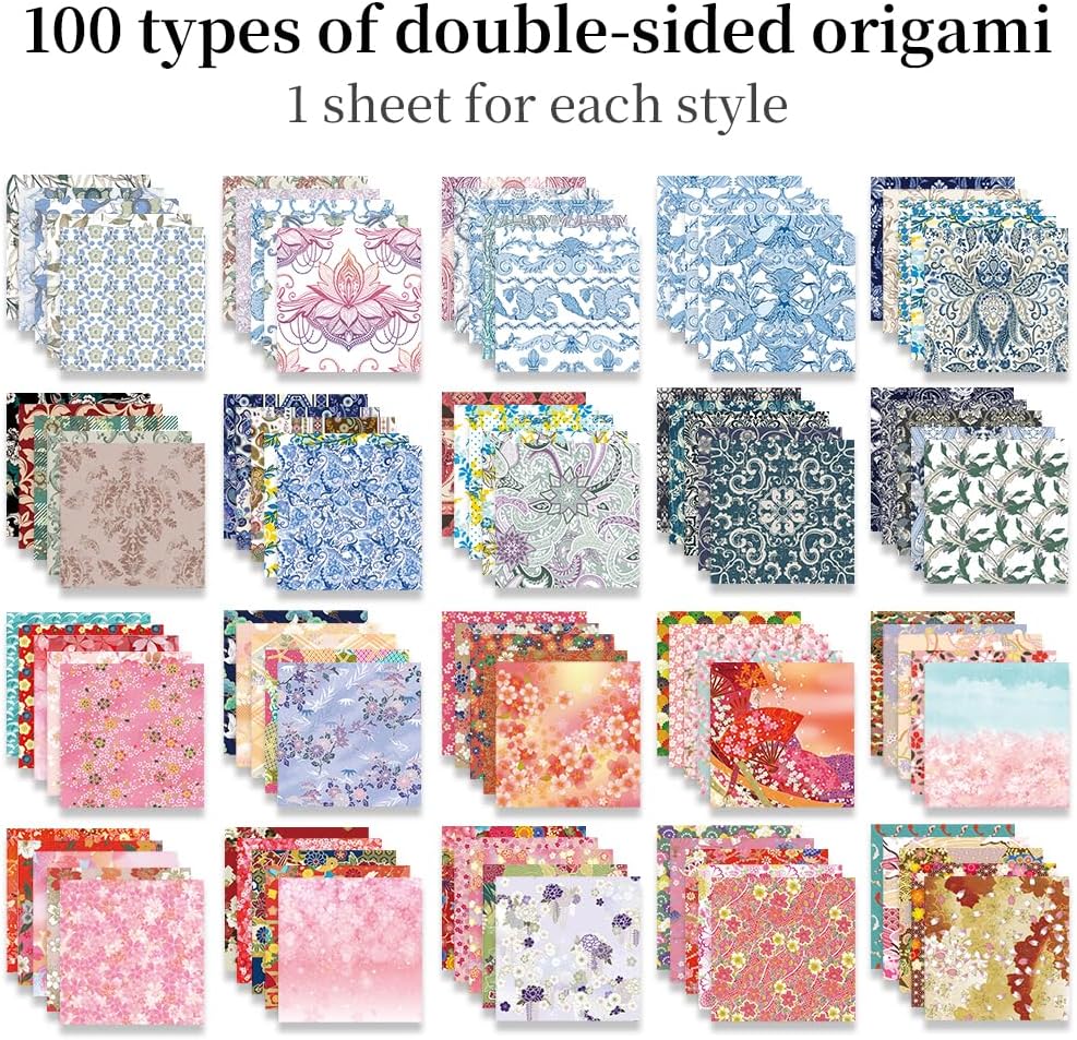 Origami Paper Kit Dobule Sided 100 Sheets 100 Colors 6 Inch Japanese Chiyo Square Easy Fold Arts Crafts DIY Handwork Origami Papers Beginner Sakuras Baroque - Crafty Corner
